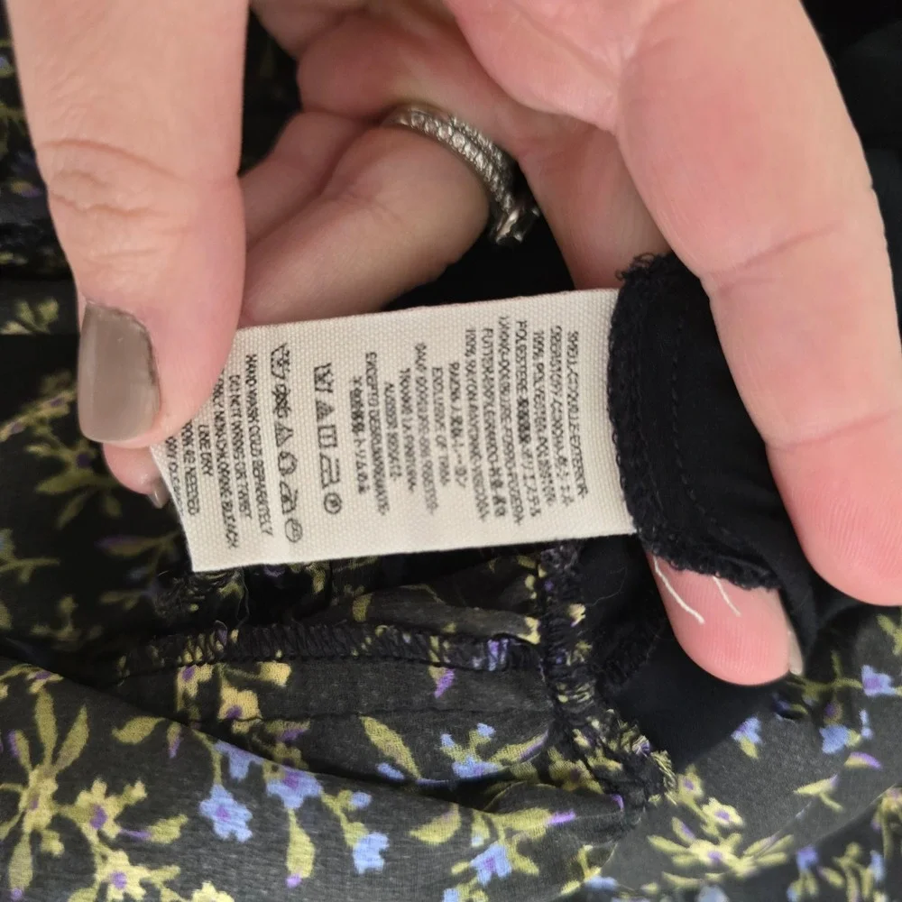 Free People Floral Crochet Yoke Mini Dress‎ Black Blue Strappy Back Size Small